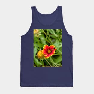 Red Flower with Yellow Petals Among Greenery Tank Top